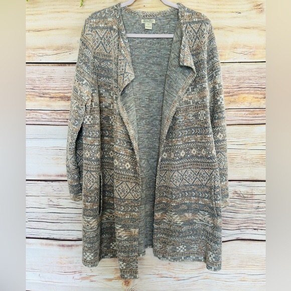 Lucky Brand Women’s Plus Aztec Boho  Open Front Knit Textured Cardigan Sweater - Picture 9 of 14
